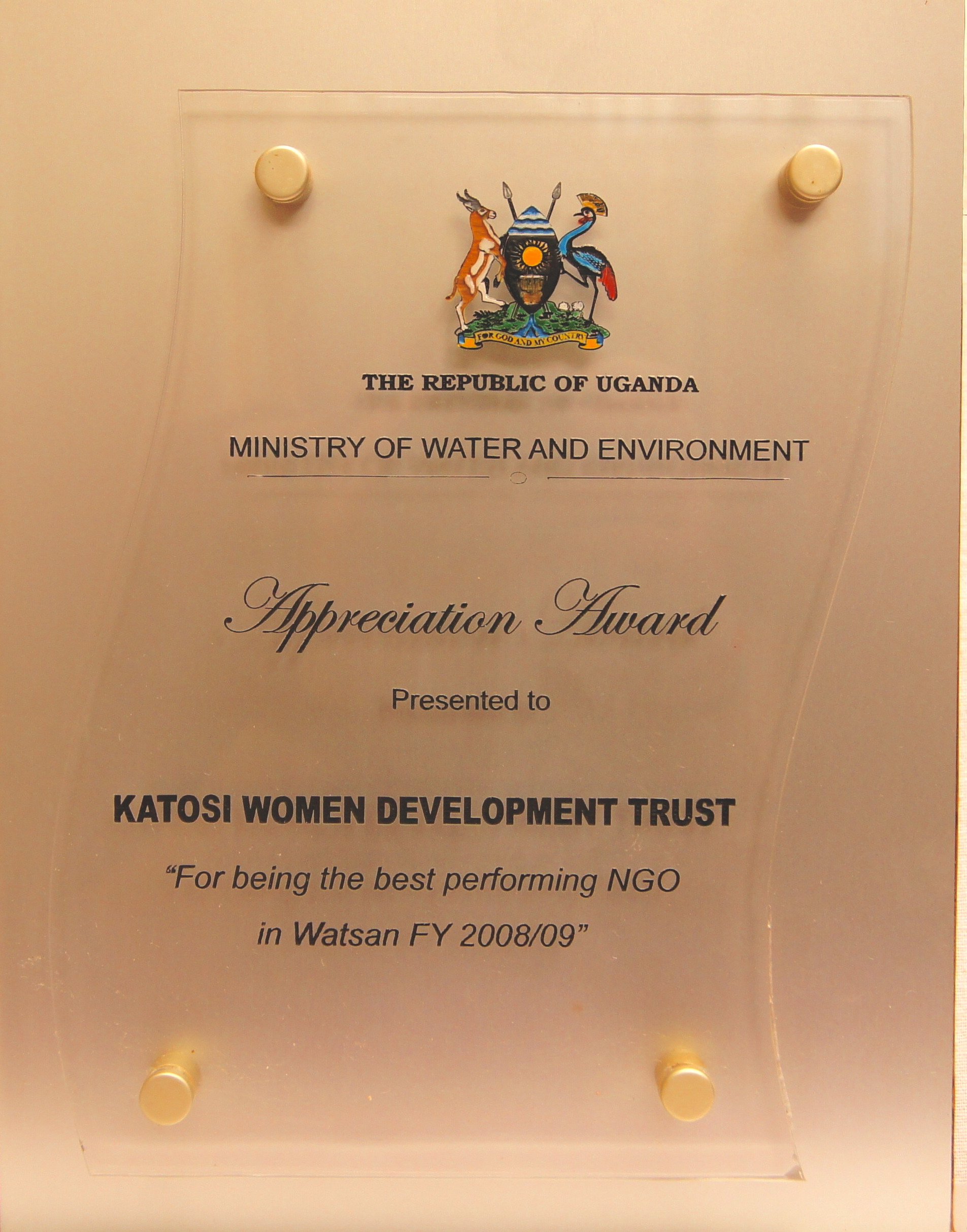 Best performing NGO in WASH Financial Year 2008/09