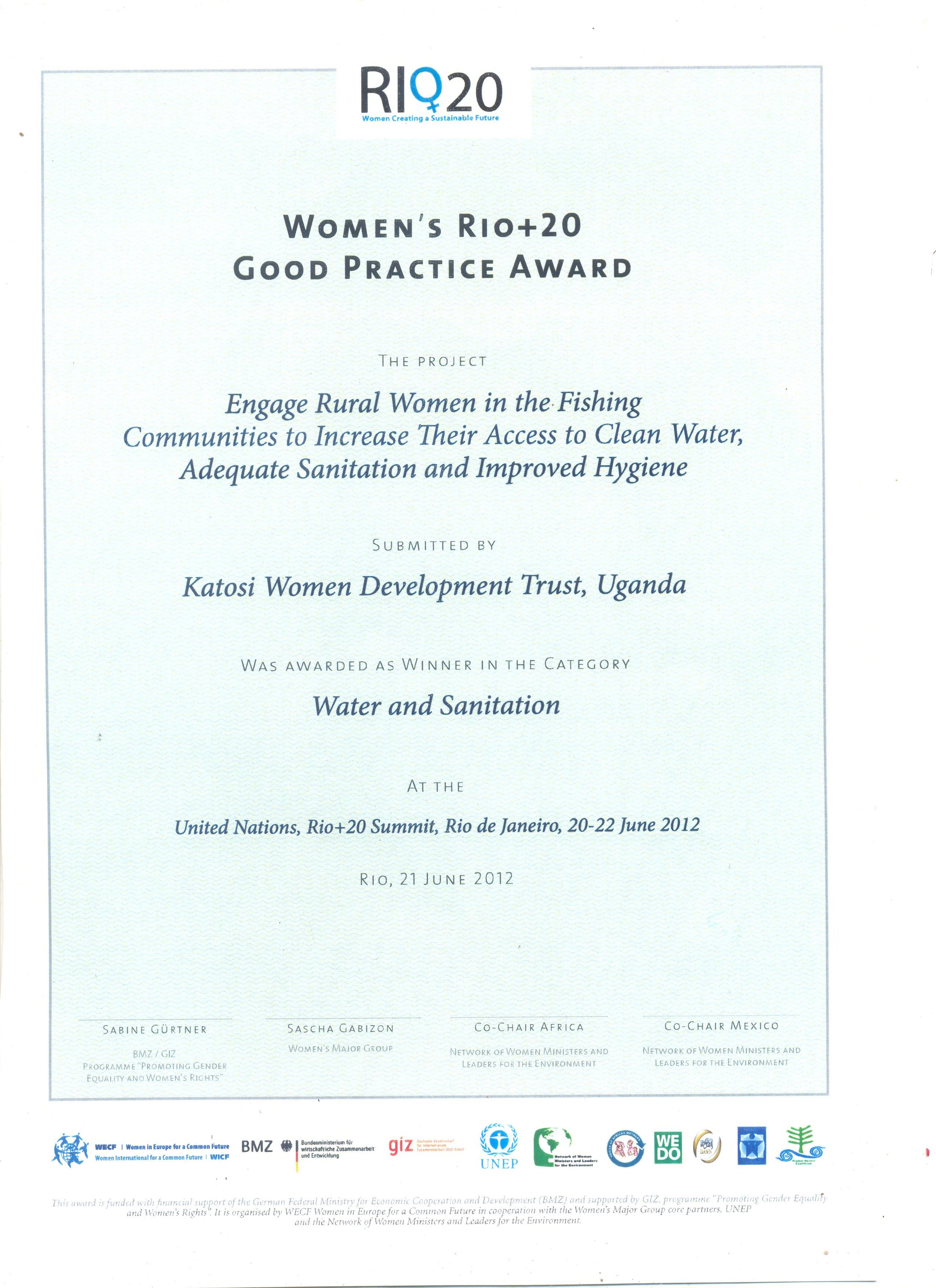 Rio+20 Best Practice Award