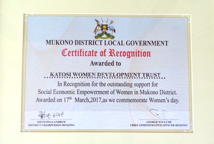 Recognition of support for Social Economic Empowerment of Women in Mukono District